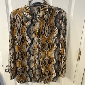 Snake Print Long Sleeve Button Down